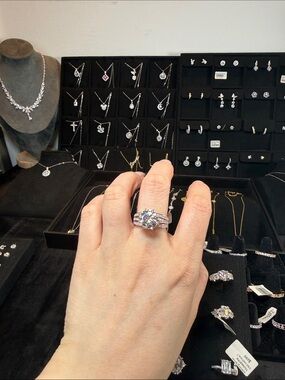 Sterling Silver Clear Moissanite Bridal Ring Set - Women Jewelry